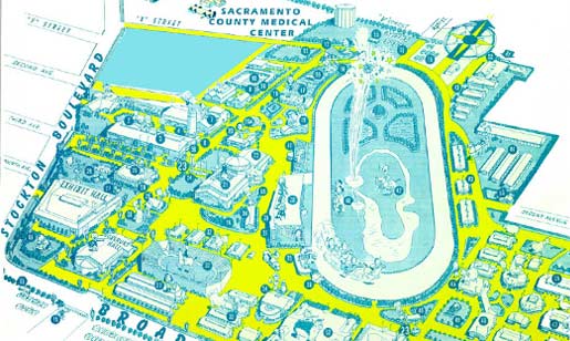 California State Fair Map, 1953, neighbor to Sacramento County Hospital