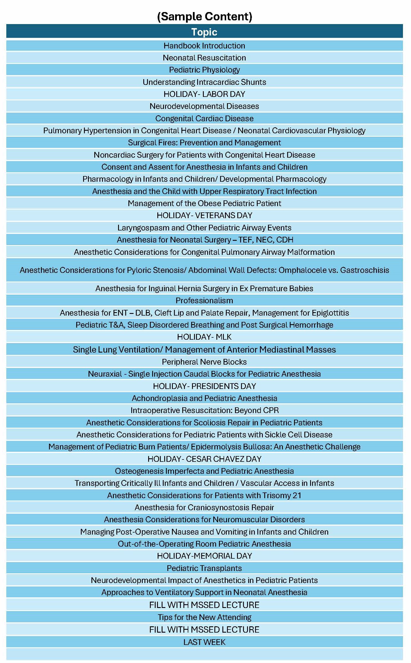 Didactic Schedule - Sample