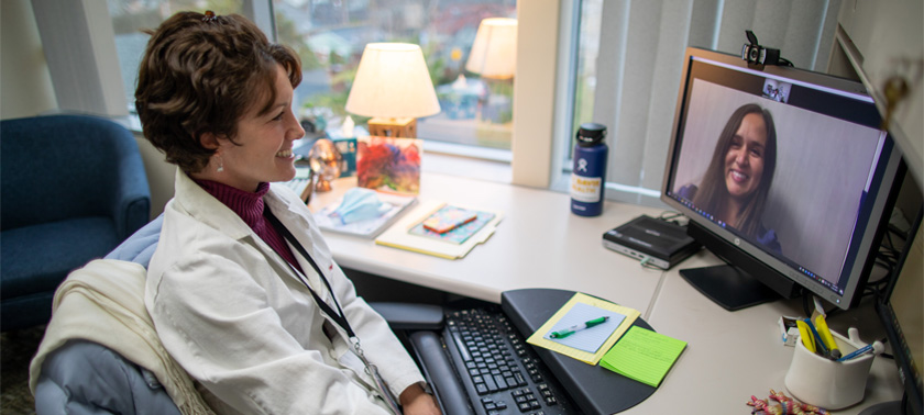 Stephanie Crossen conducts a telehealth visit. (c) UC Regents. All rights reserved.