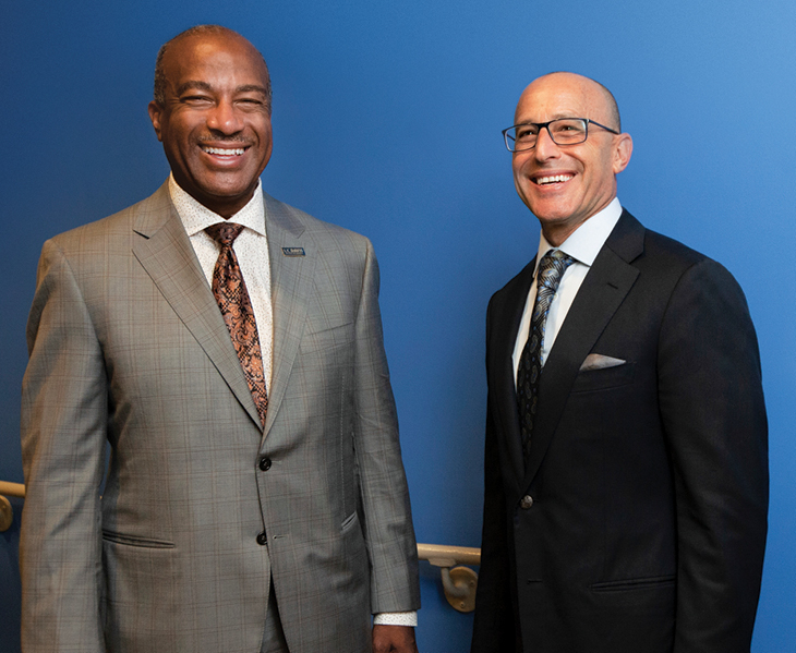 David Lubarsky (right), the new chief executive officer of UC Davis Health, with UC Davis Chancellor Gary S. May after Lubarsky’s arrival this summer.