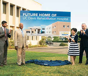 Left to right: Kindred Healthcare President Jason Zachariah, UC Davis Chancellor Gary S. May, Rep. Doris Matsui and Sacramento Mayor Darrell Steinberg.