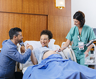 mother and father getting ready for labor