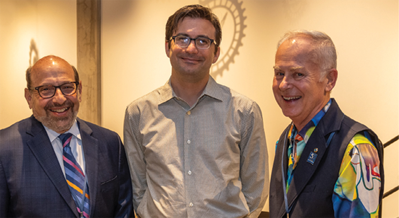 (Left to right) Stuart Cohen, Bobeck Modjtahedi, and Scott Christensen at Alumni Weekend 2023.