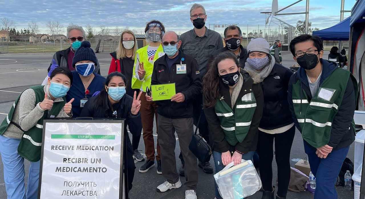 Student and faculty volunteers at a Woodland vaccination clinic in February.