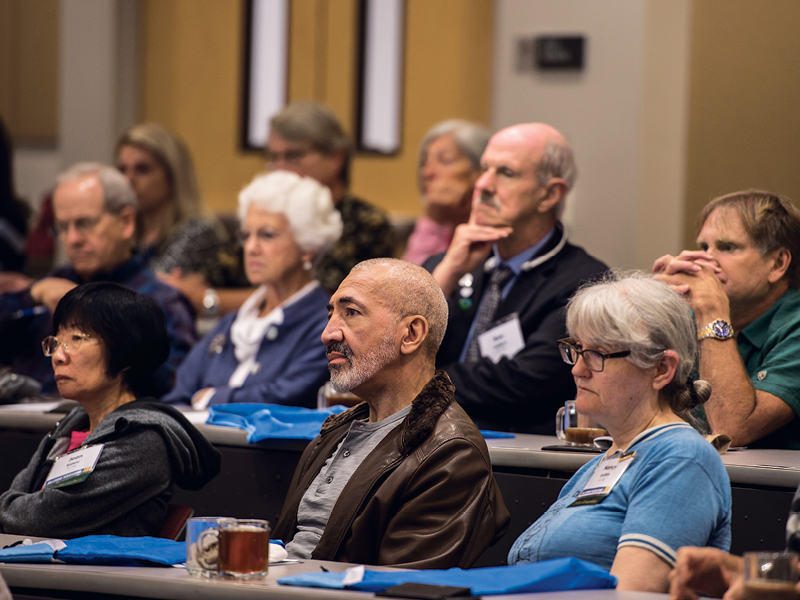 Alumni take in a presentation on firearm violence and prevention by nationally recognized injury epidemiologist Garen Wintemute (M.D., ’77), a UC Davis emergency medicine physician who heads the nation’s first state-funded firearm violence research center. Other informational forums focused on precision medicine, medical-veterinary collaboration, and the evolution of the School of Medicine.