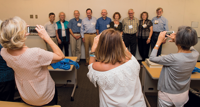 Members of the Class of 1972 at their reunion class catch-up.