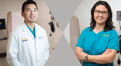 Nursing students Victoria Jackson and Patrick Nguyen