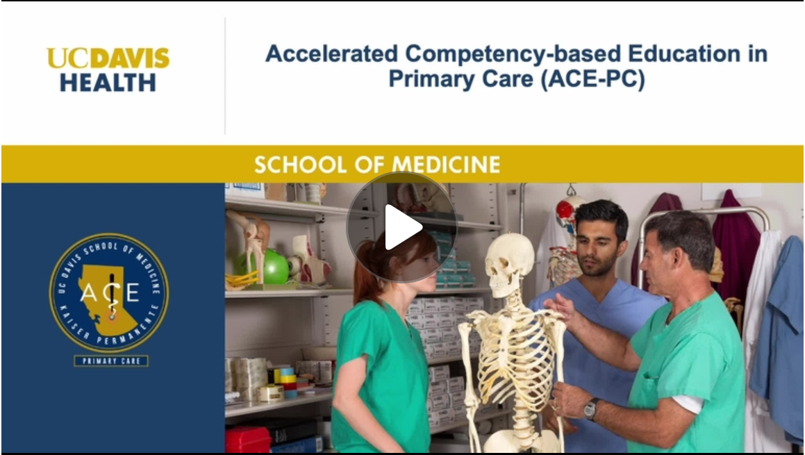 powerpoint title slide showing teacher examining skeleton model with medical students.