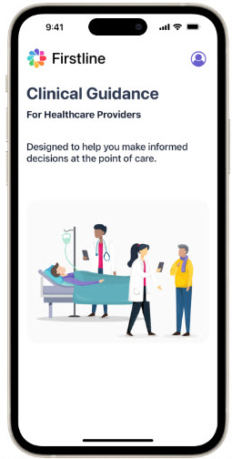 A handheld device displaying the Firstline app.