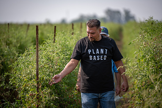 Santana Díaz, chef ejecutivo de UC Davis en una granja local