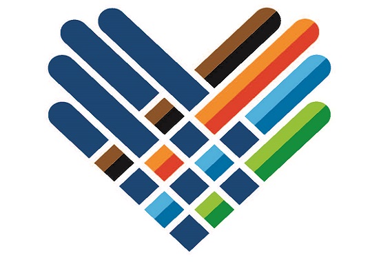 program graphic in the shape of a heart with hands woven by different colors