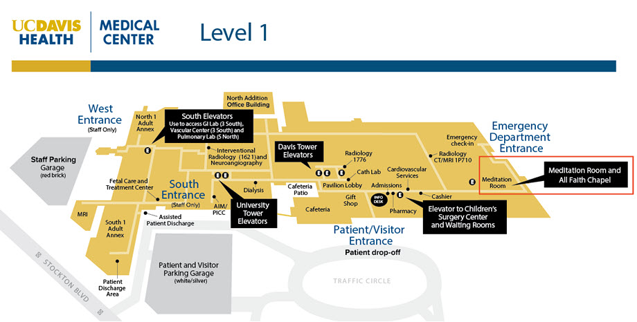 Building map with Meditation Room and All Faith Chapel
