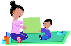 Mom and boy playing on floor