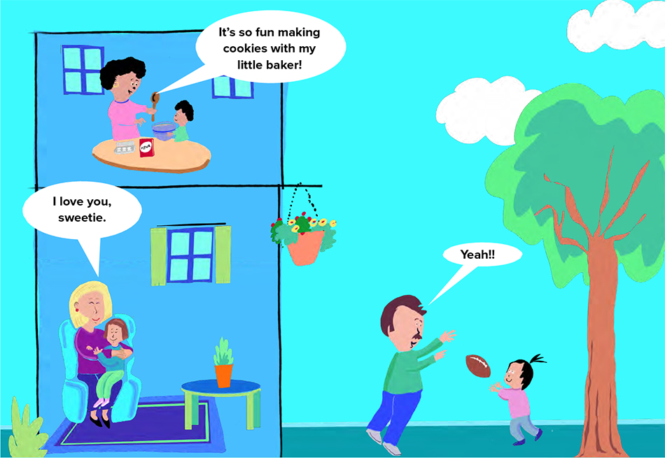 An illustration of ways to show enjoyment in the family.