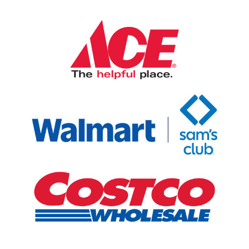 Walmart and Sam's Club logo, ACE Hardware logo, and Costco logo