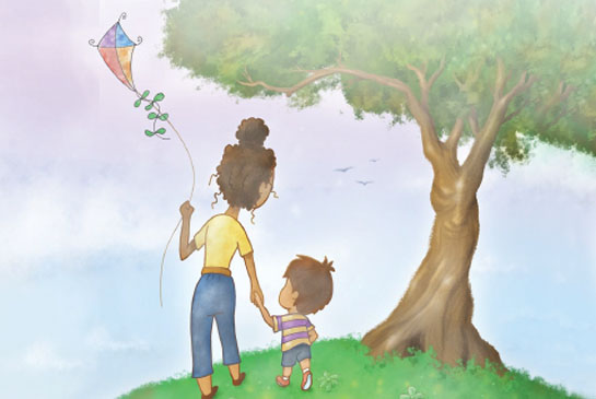 Drawing of mother and child with kite