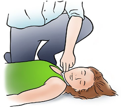 Check the carotid pulse child pulse on the side of the neck.