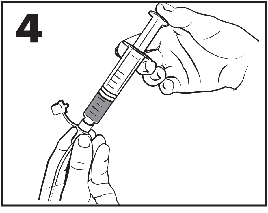 ENFit&reg; Cleaning Procedures step 4 is illustration of filling syringe and flushing with clean tap water