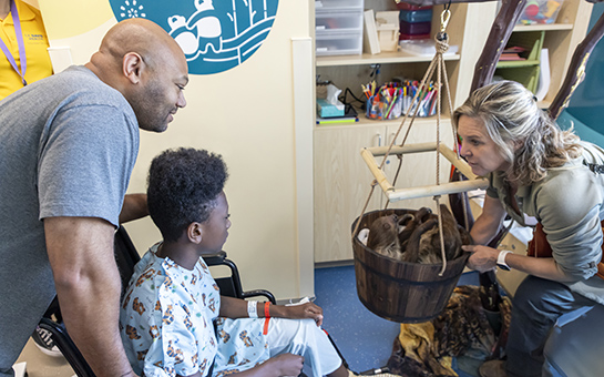 Pediatric patient and father looking at otters