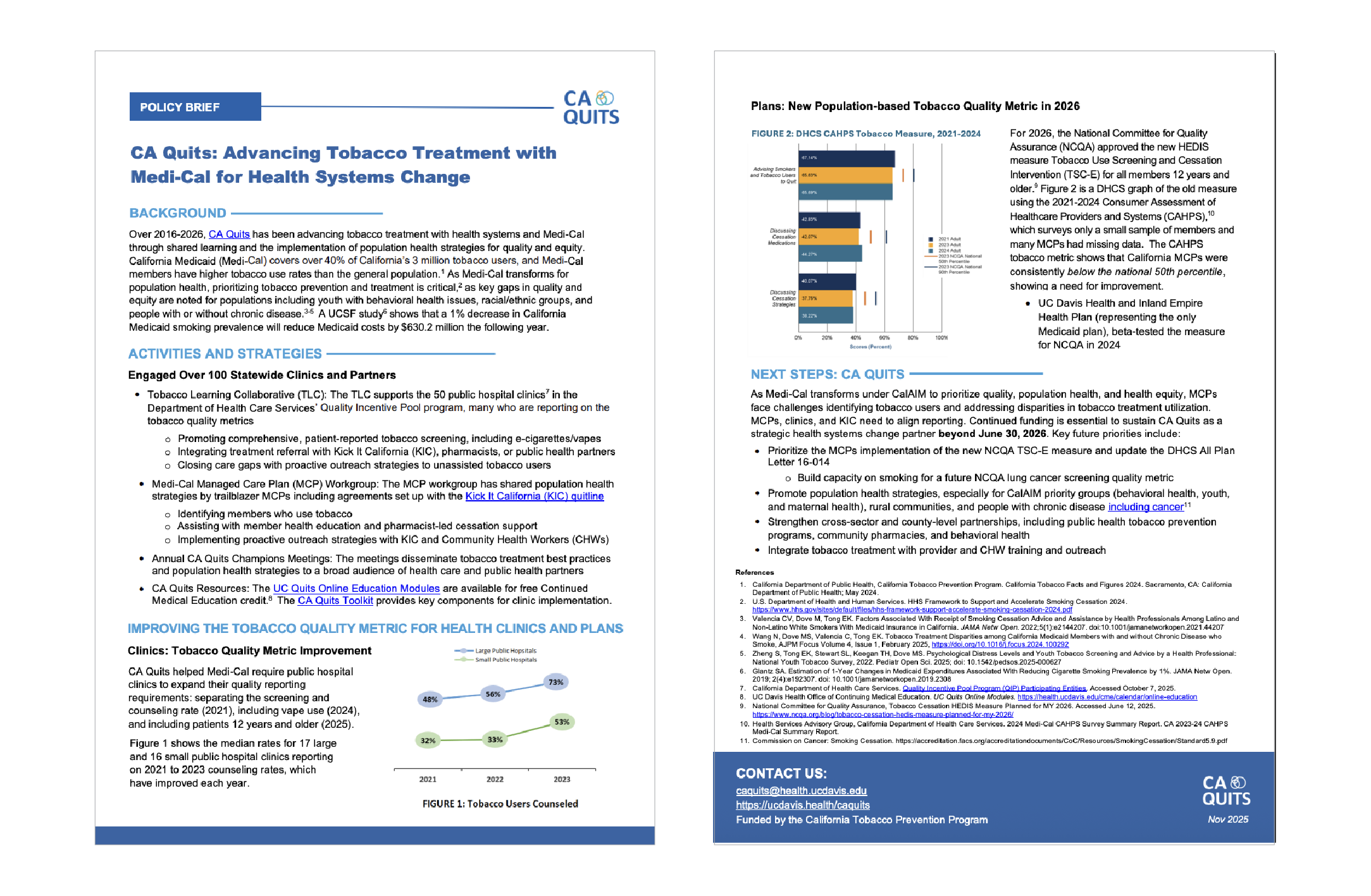Two-page policy brief on advancing tobacco treatment with Medi-Cal, including background and strategies.