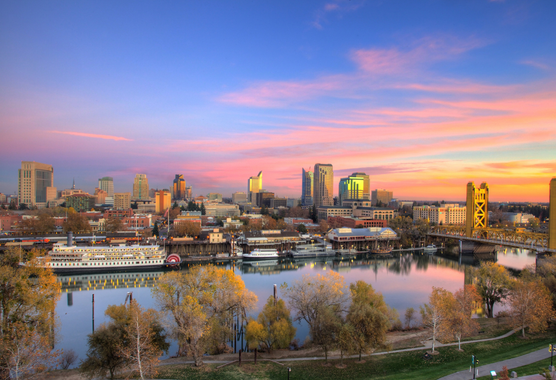 Downtown Sacramento and a river.