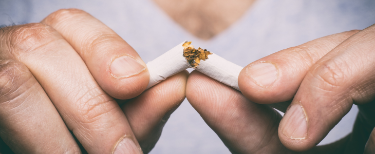 A close up of a person's hands breaking a cigarette in half. 