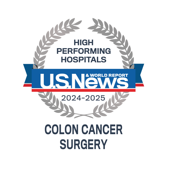 U.S. News badge: High performing in colon cancer surgery