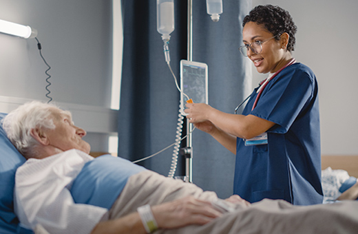 Health care provider taking care of patient after DBS.