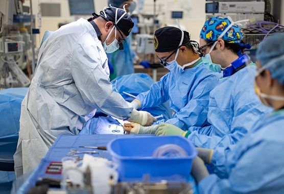 Surgeons working on patient undergoing TAVR.