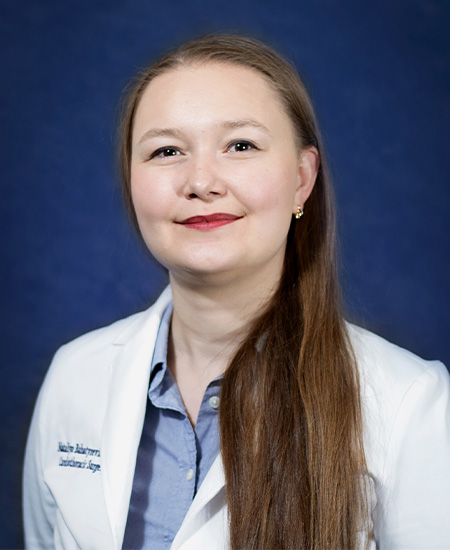 Portrait of Nataliya Bahatyrevich, a cardiothoracic surgery resident who has been awarded a T32 federal research grant