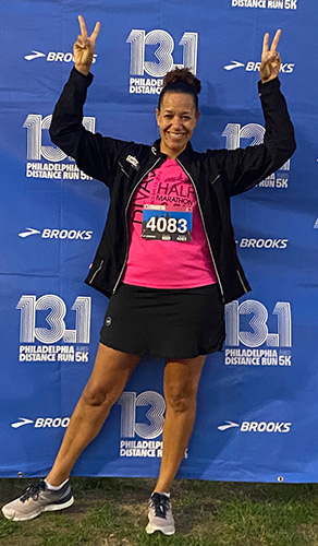 Waite poses after finishing an impromptu 5K in Philadelphia