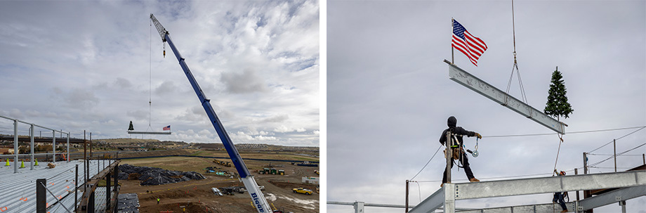 Wide shot of the beam being place