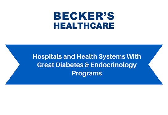 A rectangle with blue border and two blue dots in each corner, with writing at the top that states Becker's Healthcare. 