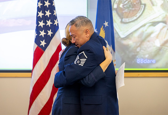 Manny Salinas hugging his surgeon Rachel Russo