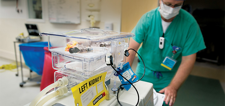 Kidney in box with sign that says left kidney