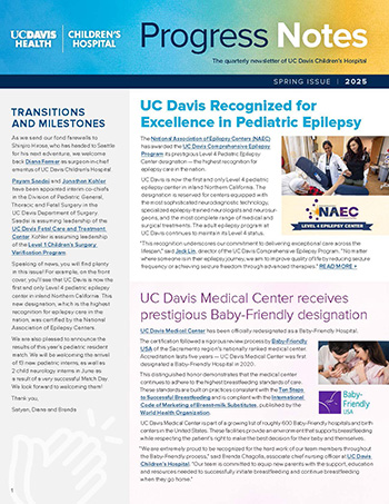 Front cover of Progress Notes newsletter shows two news stories.
