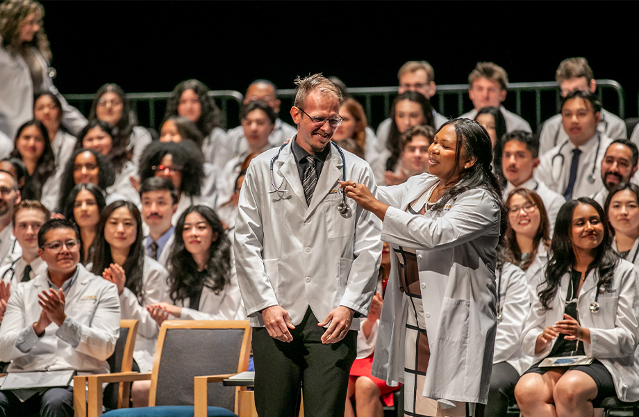 The 139 UC Davis medical students who received their stethoscopes at the induction ceremony form the largest-ever incoming class.