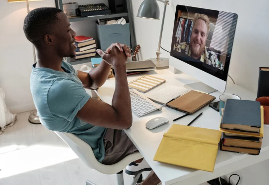 employee chatting on video chat