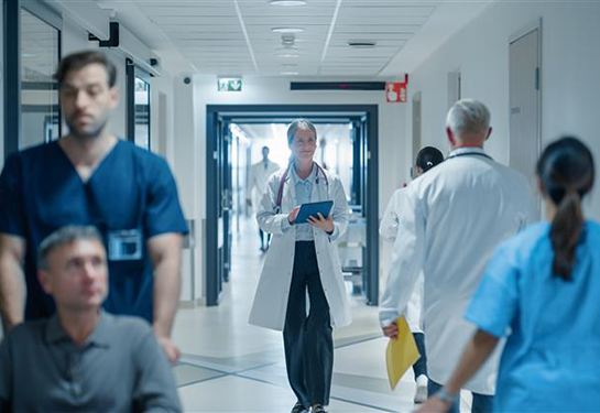 A stock image of a doctor walking through an Emergency Department