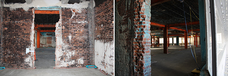 Interior shot of the soft-demoed brick interior of the North/South Tower.