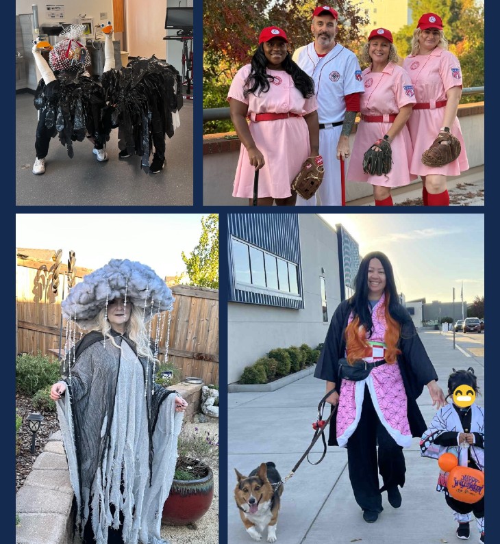 Collage of employees in different colorful costumes