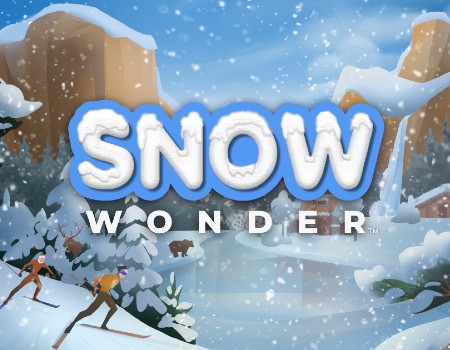 Cartoon image of a man and a woman skiing on a mountain top