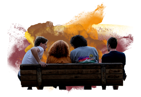 Artwork of people sitting on a bench