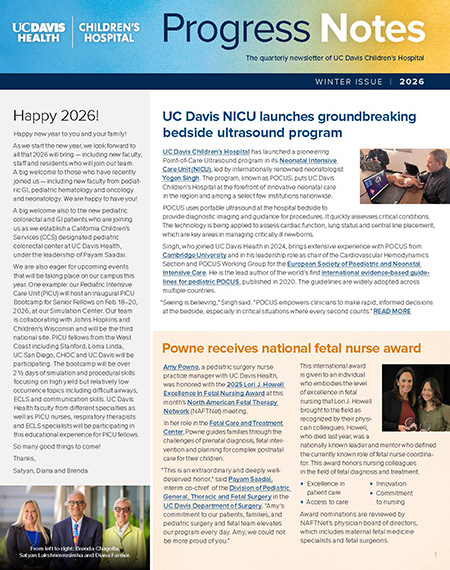 Front cover of Progress Notes newsletter shows three news stories.