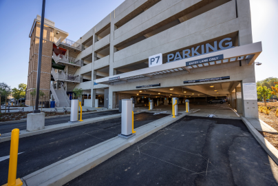 Front of uc davis health's parking structure 7