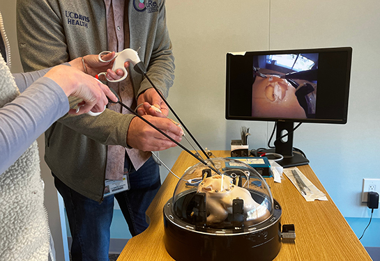 Demonstration of a model for training pediatric surgeons on fetoscopic repair. 