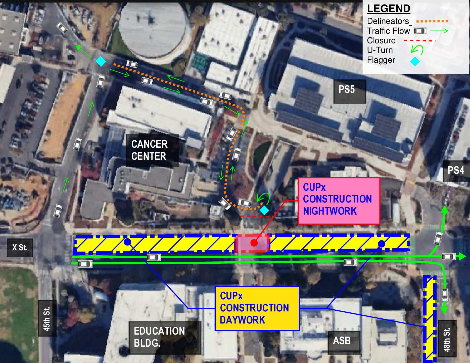 Graphic delineating construction work areas.