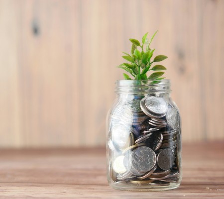 Coins in a glass jar