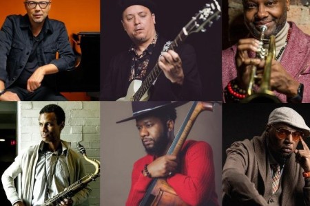 Multiple musicians holding different musical instruments