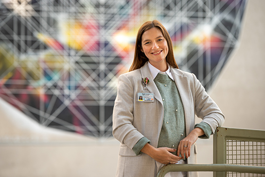 A nurse smiling.